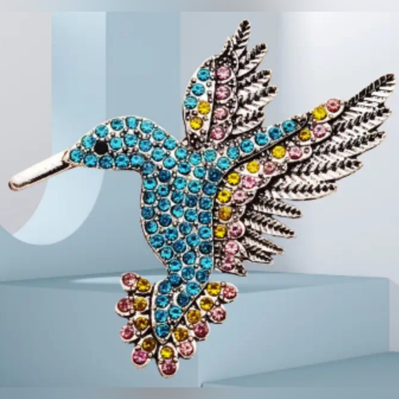 NEW 2/$40 Boho Western Colorful Rhinestone Hummingbird Bird Brooch-(#0235) - Picture 1 of 3